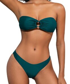 SHEKINI Damen O-Ring Schnürschuh Bandeau Bikini Set Badeanzug Rückenfrei Trägerlos Sexy Strandkleidung High Cut Zweiteiliger Bademode