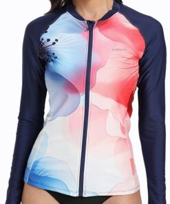 Damen UV Shirt Full Zip Langarm Rashguard Schnelltrocknend Sonnenschutz UPF50+ Surf Schwimmen Bademode