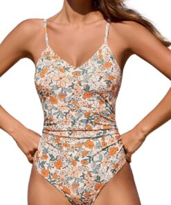 CUPSHE Damen Badeanzug V Ausschnitt Bauchweg Raffung Tiefer rücken Cutouts