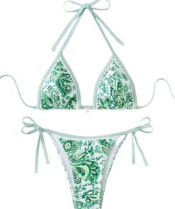 Happy Cherry 2-Teiliges Bikini-Set für Damen Sexy Binden Bedruckter Badeanzug Muschelverzierung Niedriger Taille Bademode
