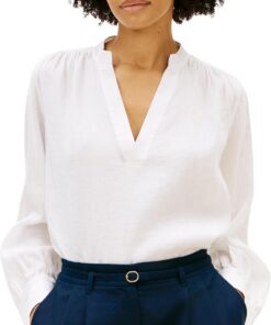Tommy Hilfiger Damen ESS Linen V-nk Ls Blouse Ww0ww48974 L/S Blusen (1er Pack)