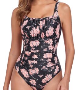 Damen Einteilige Badeanzug Vintage Ruched Einteilige Bademode Swimsuit 1 Piece Badebekleidung Retro Ruched Bauchweg Badekleid