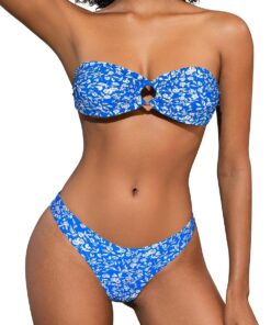 SHEKINI Damen O-Ring Schnürschuh Bandeau Bikini Set Badeanzug Rückenfrei Trägerlos Sexy Strandkleidung High Cut Zweiteiliger Bademode