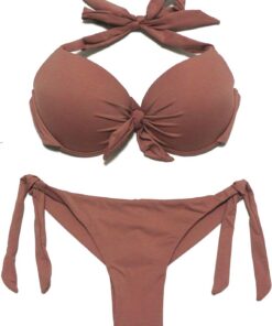 Damen Bademode Nackenträger Push up Bikinioberteil mit Underwire Niedriger Bund Bikinihosen Seitlich zu binden Brazil Bikinislip Bikini Sets