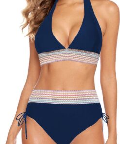 Damen Bikini Set Bademode Bauchkontrolle Hohe Taille Bikini Sets Hohe Taille V Ausschnitt Verstellbar Zweiteiliger Badeanzug Swimsuit