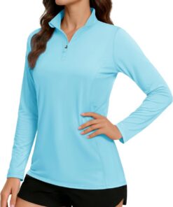 TACVASEN Damen Langarm Uv-Schutz UPF 50+ 1/4 Reißverschluss Langarmshirt Rash-Guard-Shirt