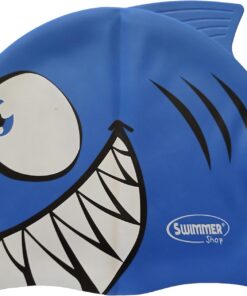 Swimmerwear Badekappe aus Silikon, Motiv Hai blau