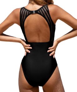 CUPSHE Damen Badeanzug High Neck Bauchweg Raffung Netzstoff Rückenfrei