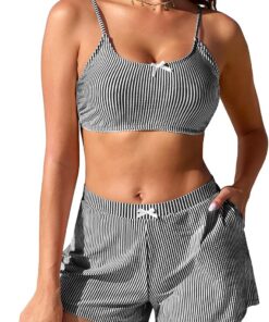 SHEKINI Damen Bikini Set High Waisted Bikini Shorts mit Taschen Zweiteiliger Badeanzug