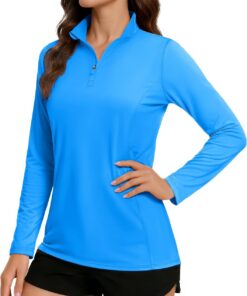 TACVASEN Damen Langarm Uv-Schutz UPF 50+ 1/4 Reißverschluss Langarmshirt Rash-Guard-Shirt