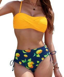 SHEKINI Bandeau Bikini Damen Push Up Sexy Badeanzug Zweiteiliger mit Schnürung Badeanzüge Bikini Top Bedruckt Bademode Elegant Swimsuit Bikinihosen