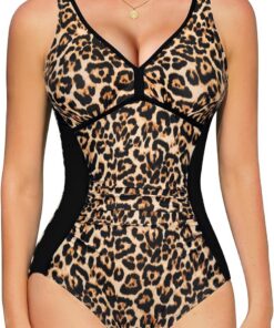 SHEKINI Einteiliger Badeanzug Damen Bauchweg Elegant Shaping Bademode V Ausschnitt Farbblock Swimsuits Strandmode Schwimmanzug Frauen