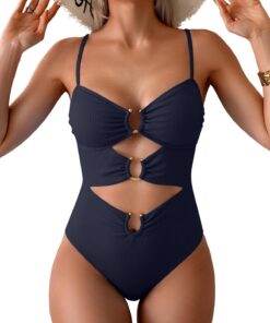Eomenie Einteiliger Badeanzug für Damen, Monokini, sexy Badeanzug, Metall-Badeanzug