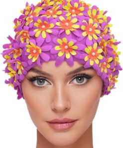 Badekappe mit Blumenmuster, Retro-Stil, für Damen,