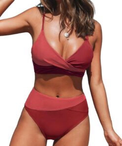 CUPSHE Damen Bikini Set Crossover Bustier High Waist Bikini Bademode Elegant Zweiteiliger Badeanzug Swimsuit | Verstellbare Spaghetti-Träger, weiche, abnehmbare Körbchen, bescheidener Badeanzug für Urlaub und Strand, Poolseite