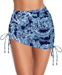 SHEKINI Damen Elegant Bademode Kurze Rock Bikinirock Eingebaut Bikinihose Sportrock Tunnelzug Schwimmrock Strandbikini