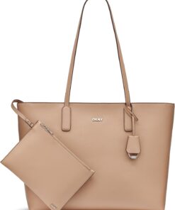 DKNY Women's Saige EW TOP Zip Tote Bag, Cappuccino/Cream