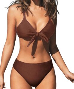 CUPSHE Damen Bikini Set V Ausschnitt Knoten vorne Low Waist Crossback