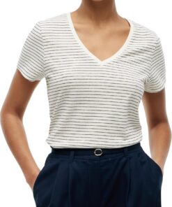 Tommy Hilfiger Damen Co Linen V-nk Ss Tee Ww0ww48704 S/S T-Shirt (1er Pack)