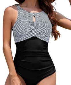 SHEKINI Damen EIN Stück Badekleid Badeanzug Bauch Kontrolle Badekleider Krawatte Knoten Farbe Block Rippled Badeanzug Rock