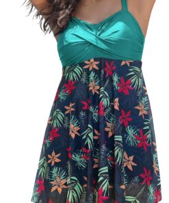 SHEKINI Damen Einteiliger Badeanzug Elegant Badekleider Schwimmrock Retro Rückenfrei Ruched Badekleid Bauchweg Schwimmkleid Baderock