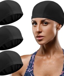 3 Stück Elastische Badekappen Bequemer Stoff Schwimmhaube Unisex Badehaube rutschfeste Schwimmkappen für Frauen Männer Kinder