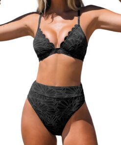 CUPSHE Damen Bikini Set Triangel Wellenkante High Waist Texturierter | V Ausschnitt, Figurschmeichelndes Strukturmaterial, Verstellbare Träger, Raffung am Rücken, Perfekt für Strandurlaub