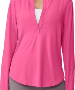 G4Free Sport Shirts für Damen Langarmshirts UPF 50+ Sonnenschutz Shirt mit Halber Reißverschluss UV Schutz Sport Bluse Leichte Schnell Trocknende Rashguards Wandershirt