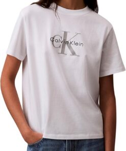 Calvin Klein Damen T-Shirt Kurzarm Hero Classic Monologo Tee mit Rundhalsausschnitt