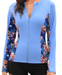 Tuopuda UV Shirt Damen Schwimmshirt Langarm Rash Guard mit Zip UPF 50+ UV Schutz Rashguards Badeshirt Langarmshirts Sportshirt für Wasser Strand Surfen Schwimmen S-XXL