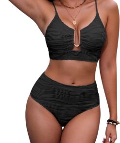 HORISUN High Waist Bikini Damen Set Bauchweg Push Up Zweiteiliger Badeanzug | Cut-out Bikinioberteil,Strukturierter Stoff,Verstellbare Trägern,Gekreuzte Rücken,Hochtaillierter Bauchweg Bikinihöschen
