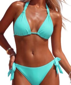 Neckholder-Bikini-Set für Damen, zweiteiliger Triangel-Badeanzug, zum Binden, 2025 süße Bademode