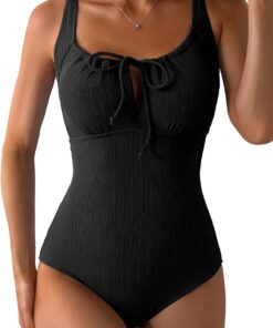 Dokotoo Damen Badeanzug Sexy Knoten vorne Bademode Bauchweg Texturiert Einteilige Strandmode Swimsuit S-XXL