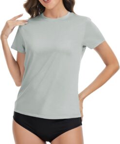 Damen Rash Guard Shirt UPF 50+ Sonnenschutz Rundhals Kurzarm T-Shirts Leichte, Schnell Trocknende SPF UV Schwimmshirt