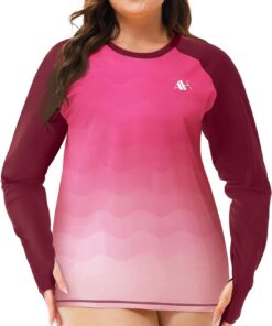 Damen UV Shirt Übergröße Badeshirt Langarm Schwimmshirt Schnelltrocknend Rashguard Mit Daumenloch