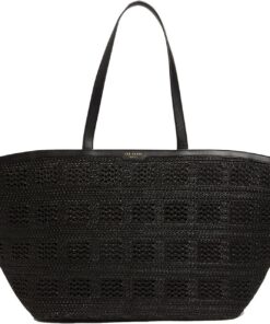 Ted Baker Shopper Schultertasche Pamylaa Raffia Straw Oversized Bucket Tote Bag Black schwarz
