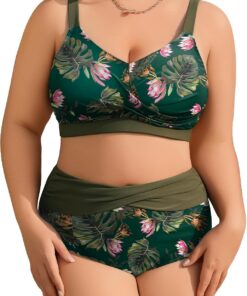 heekpek Bikini Damen Set Bauchweg Badeanzug Große Größen Zweiteiliger Damen Sommer Bademode V-Ausschnitt High Waist Bikini Plus Size Damen