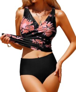 Bikini Badeanzug Damen Bauchweg Tankini Push Up Bikini Set High Waist Bademode Twist Front Zweiteiliger Badeanzüge V Ausschnitt Bikinis für Frauen Swimsuits