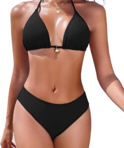 Nadeer Bikini Damen Set Triangel Bikini Sexy Neckholder Bikinioberteil Blumenmuster Push Up Zweiteiliger Badeanzug Hohe Taille Bikinihose