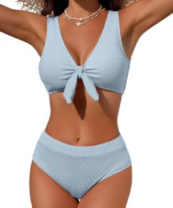 Bikini Damen Set Bauchweg High Waist Zweiteiliger Sexy Push Up Bikini Schnürdesign Teenager Badeanzug Shape Curvy Bikini Stoff mit Struktur