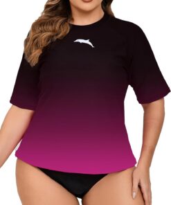 Halcurt UV Shirt Damen Übergröße UPF 50+ Kurzarm Rash Guard 1X-4X | Sonnenschutz Schwimmshirt, Atmungsaktiv, Schnell Trocknend, Nur Schwimmoberteil, Raglan Ärmel, Lockere Passform