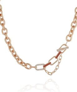GUESS Goldfarbene klobige Gliederkette mit seitlichen Kettenverzierungen, Einheitsgröße, Metall, kein Edelstein, Einheitsgröße, Metall, Kein Edelstein