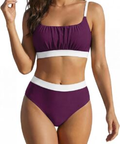 OUSIMEN Bikini-Sets für Damen Hoher Tailliert Bademode Bauchkontrolle Bikini Sets Push Up Damen Zweiteiliger Badeanzug