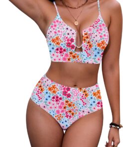HORISUN High Waist Bikini Damen Set Bauchweg Push Up Zweiteiliger Badeanzug | Cut-out Bikinioberteil,Strukturierter Stoff,Verstellbare Trägern,Gekreuzte Rücken,Hochtaillierter Bauchweg Bikinihöschen