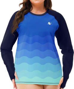 Damen UV Shirt Übergröße Badeshirt Langarm Schwimmshirt Schnelltrocknend Rashguard Mit Daumenloch