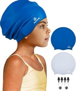 2 Pack Extra Große Badekappe Kinder für Langes, Dickes Haar, Silikon Bademütze für Kleinkinder, Jugendliche, Mädchen und Jungen, Langlebige Badehaube Schwimmkappe für Zöpfe, Dreadlocks, Afros
