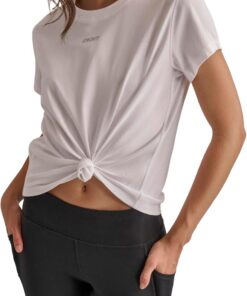 DKNY Damen Mini Stud Logo Knot Front Tee T-Shirt