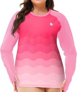 Damen UV Shirt Übergröße Badeshirt Langarm Schwimmshirt Schnelltrocknend Rashguard Mit Daumenloch
