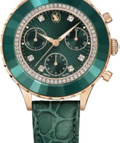 Swarovski Octea Chrono Kollektion Uhr, Swiss Made Chronograph mit Roségold-Finish und Lederarmband