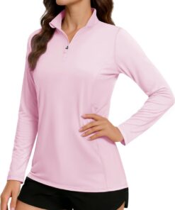TACVASEN Damen Langarm Uv-Schutz UPF 50+ 1/4 Reißverschluss Langarmshirt Rash-Guard-Shirt